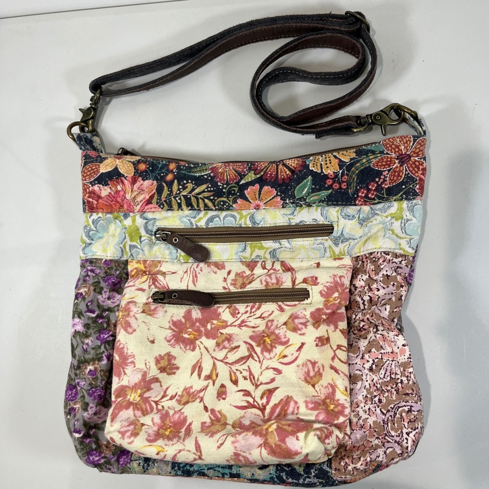 Myra Le Fleur Essi Crossbody Bag Floral Patchwork Canvas Boho Cottagecore Hippie